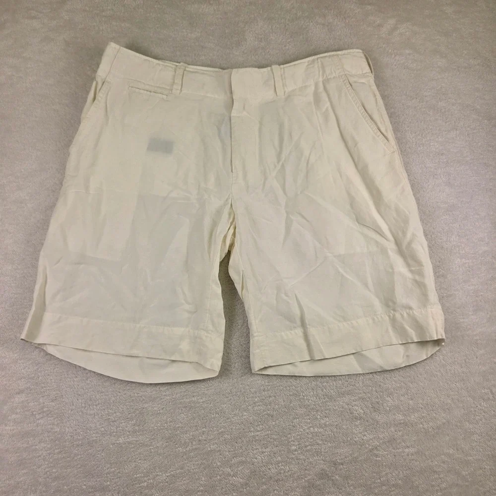 Polo Ralph Lauren Mens Cream Linen Silk Blend Shorts Size 38 White Flat Front